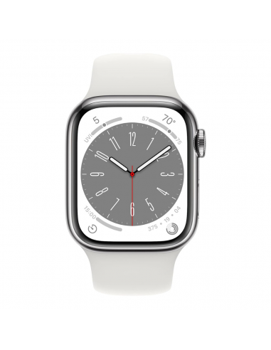 Apple Watch Series 8 Boîtier en acier inoxydable 45 mm Cellular - Argent brillant des détails fins